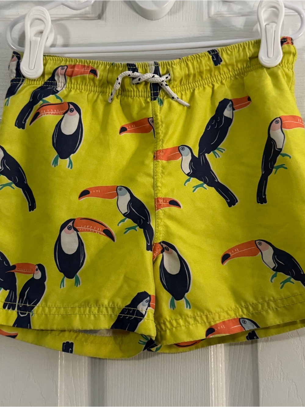 Mini Boden Baby Boy Yellow Swim Trunks with Toucan Print